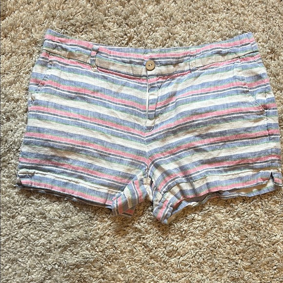 St. Tropez west Blue and Pink striped Shorts Casual Summer Style - linen - sz 8 - Picture 1 of 5